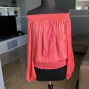 Off shoulders Hot Coral Blouse
